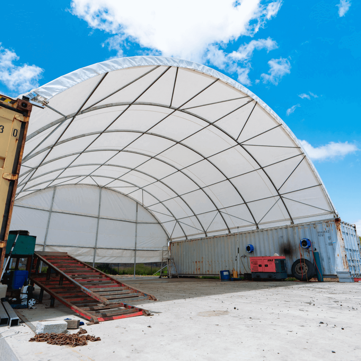 40x40x13 ft Container Shelter with Closed Back Panel