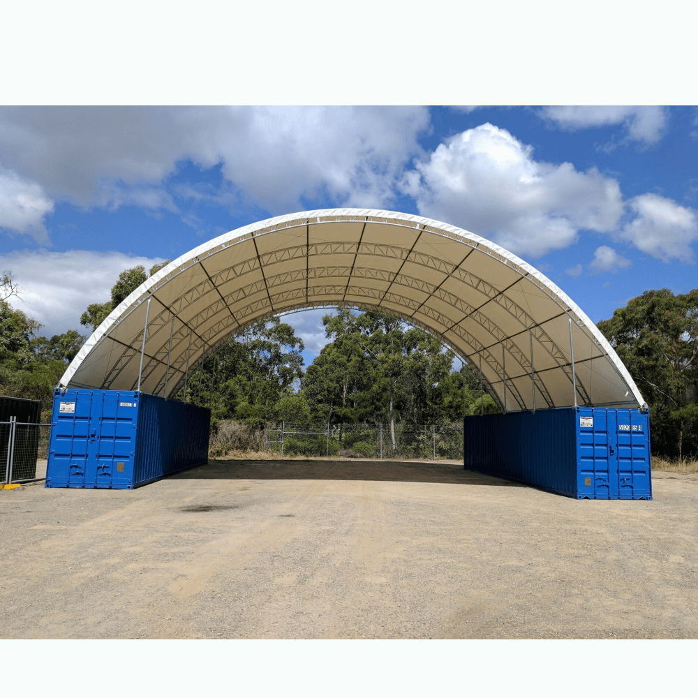 40'x40'x15' Double Truss Shipping Container Canopy Shelter, Outside