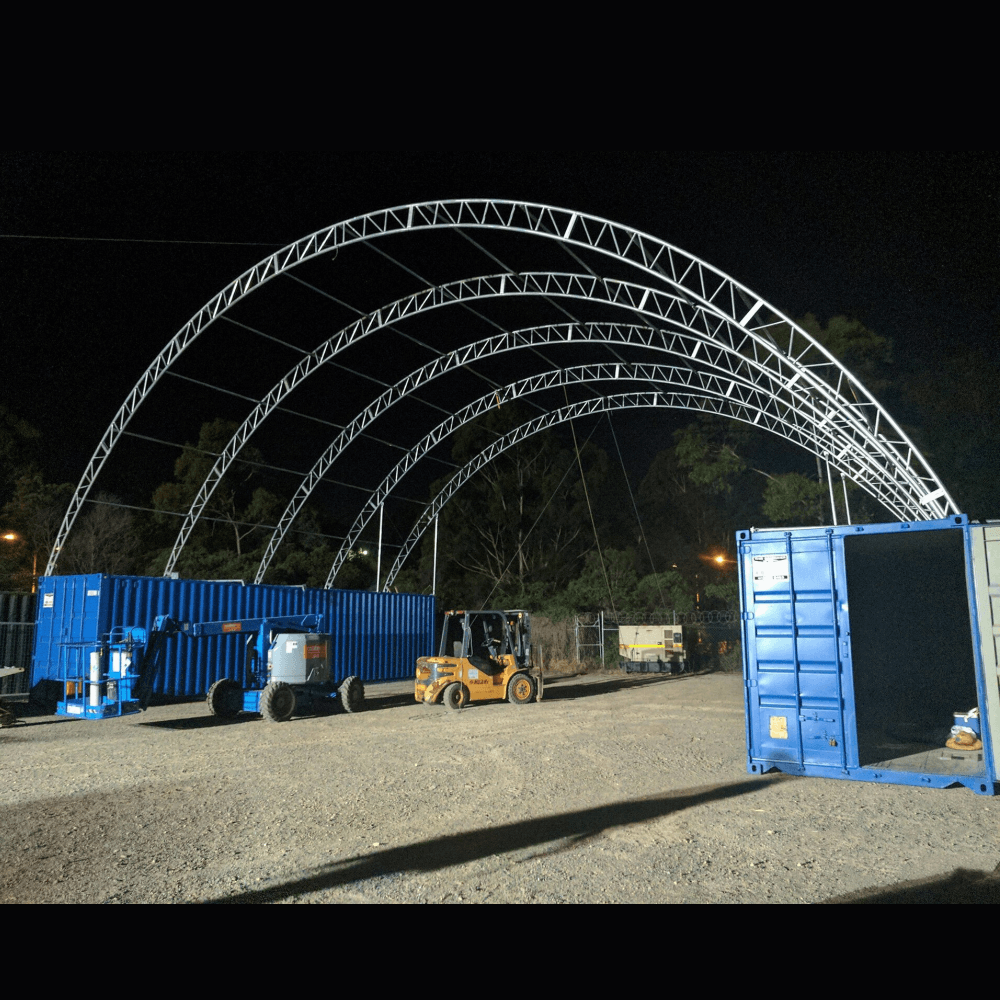 40'x40'x15' Double Truss Shipping Container Canopy Shelter, Outside