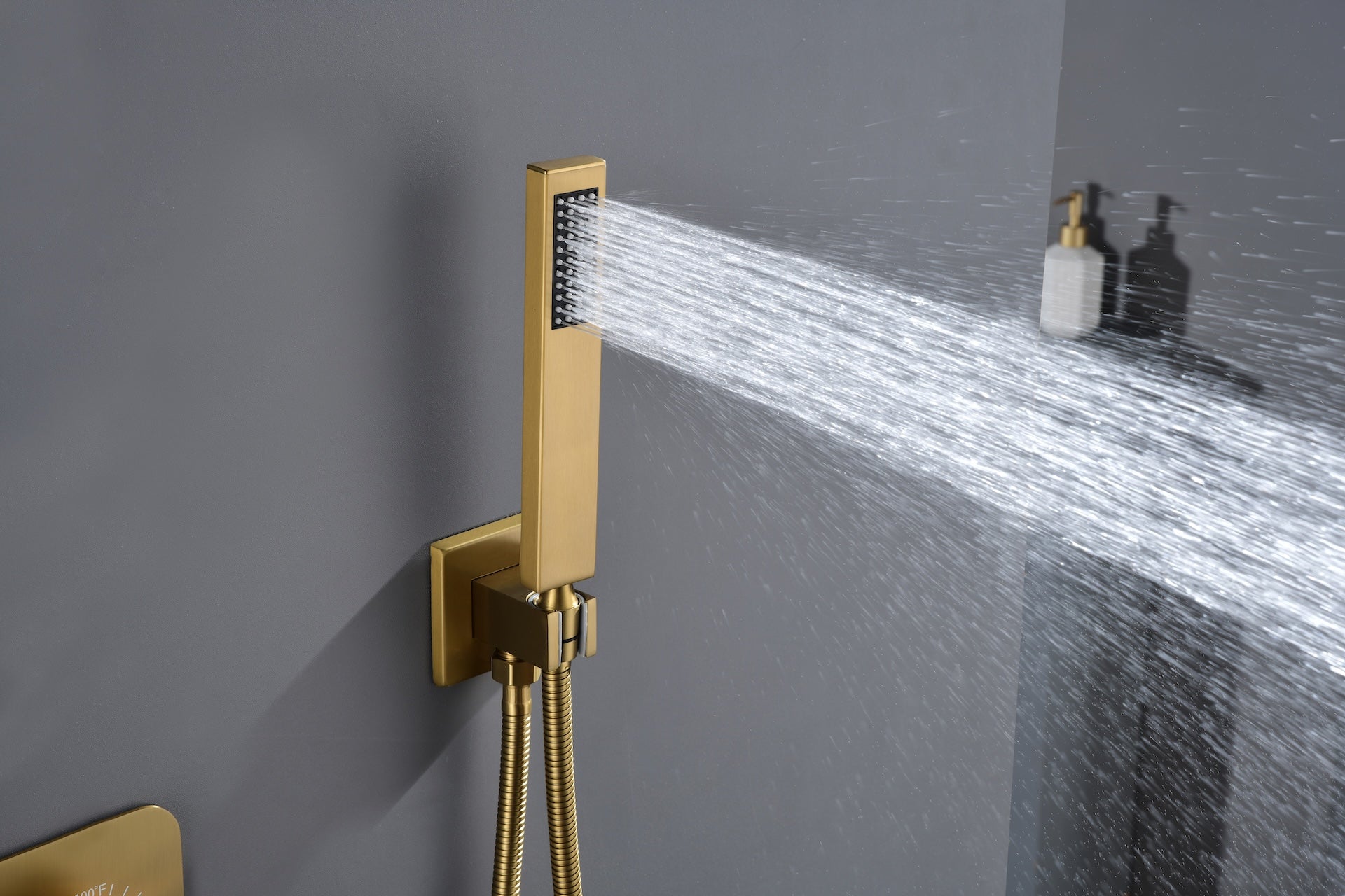 Brushed Gold Wall-Mounted 3-Way Thermostatic Shower System with Body Jets
