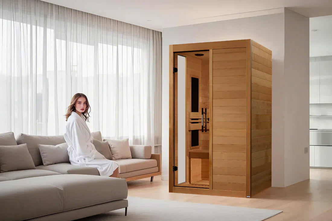 Dynamic Lucca Elite 2026 | 2-Person Ultra Low EMF FAR Infrared Sauna | 7 PureTech 360° Carbon Panels All 4 Walls | 3–5 mG | Removable Bench for Yoga | Chromotherapy | Canadian Hemlock | DYN-6215-05 Elite