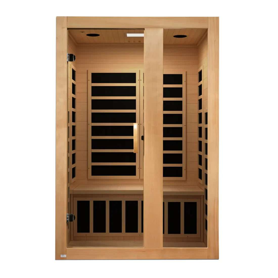 Dynamic Serena standard 2-person indoor FAR infrared sauna 46 by 40 inch exterior natural reforested Canadian Hemlock wood
