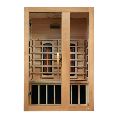 Dynamic Serena Full Spectrum 2-person indoor infrared sauna 46 by 40 inch exterior natural Canadian Hemlock wood