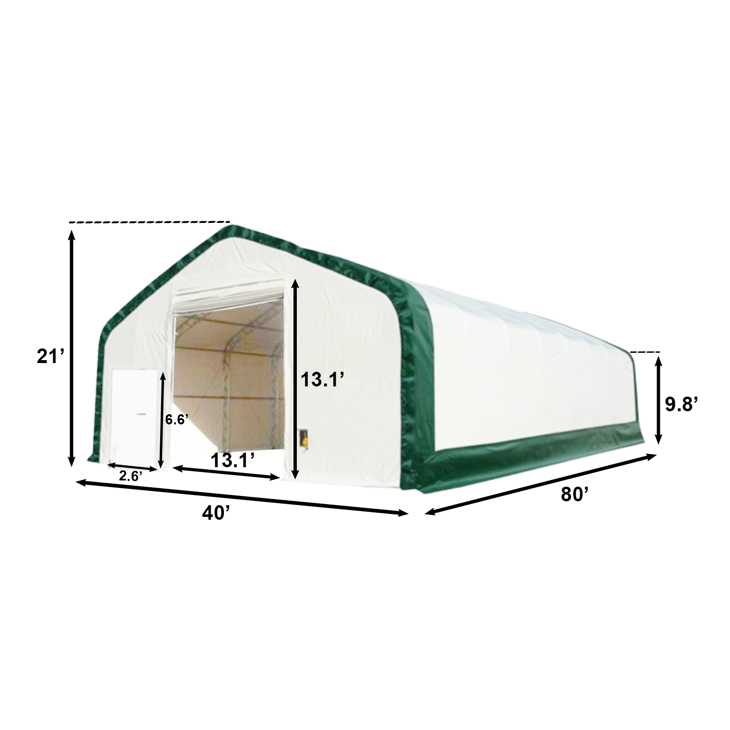 W40'xL80'xH21' Double Truss Storage Shelter, 10' Truss Spacing