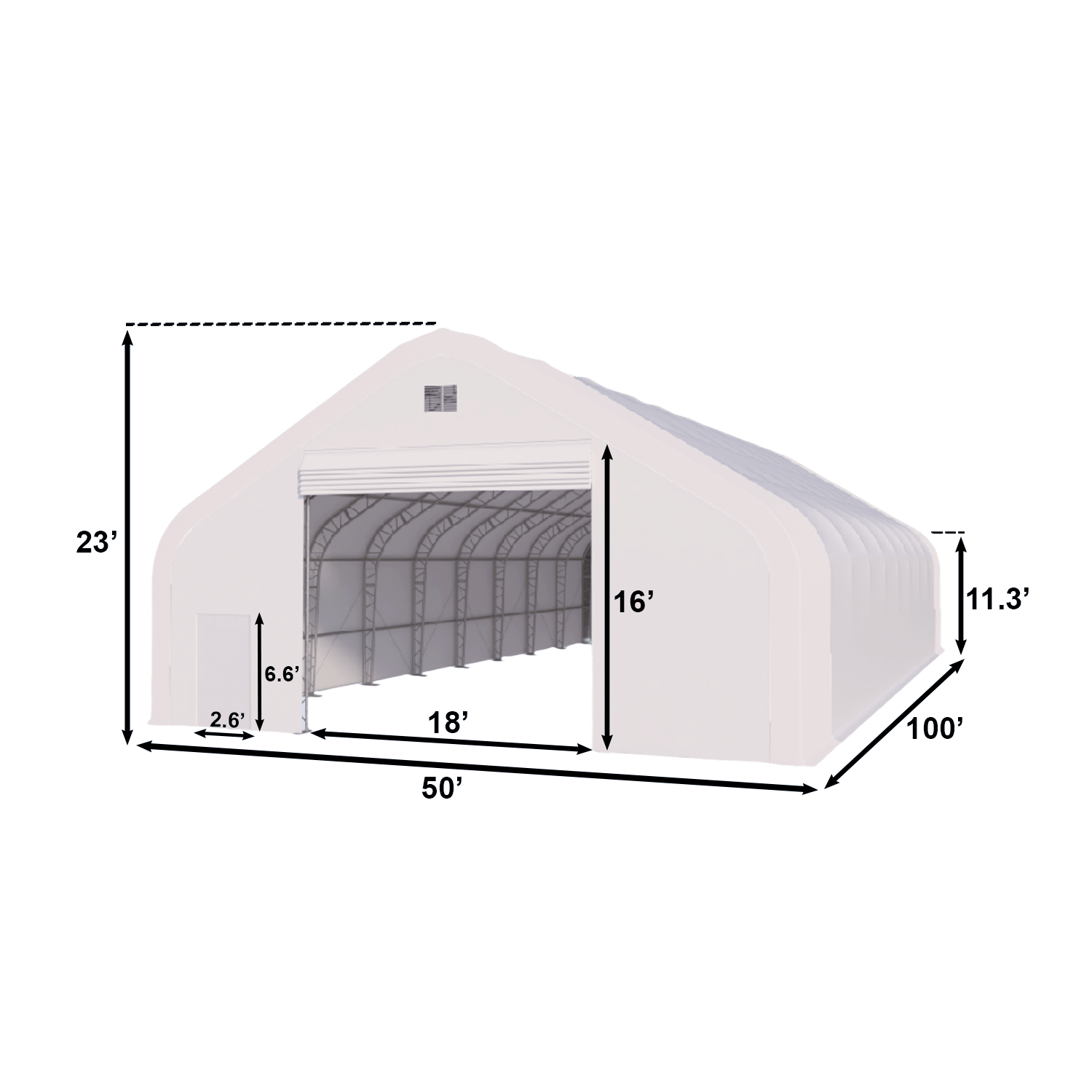 W50'xL100'xH23' Double Truss Storage Shelter