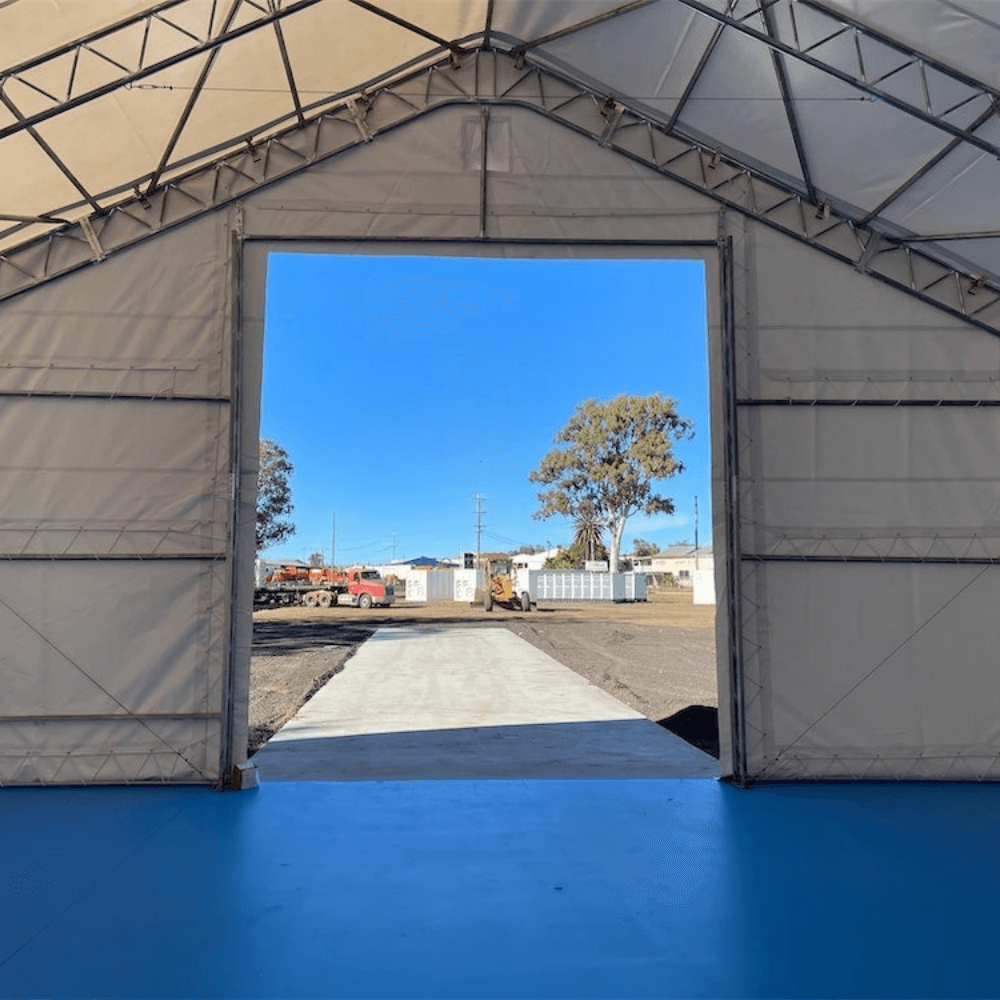W50'xL80'xH23' Double Truss Storage Shelter