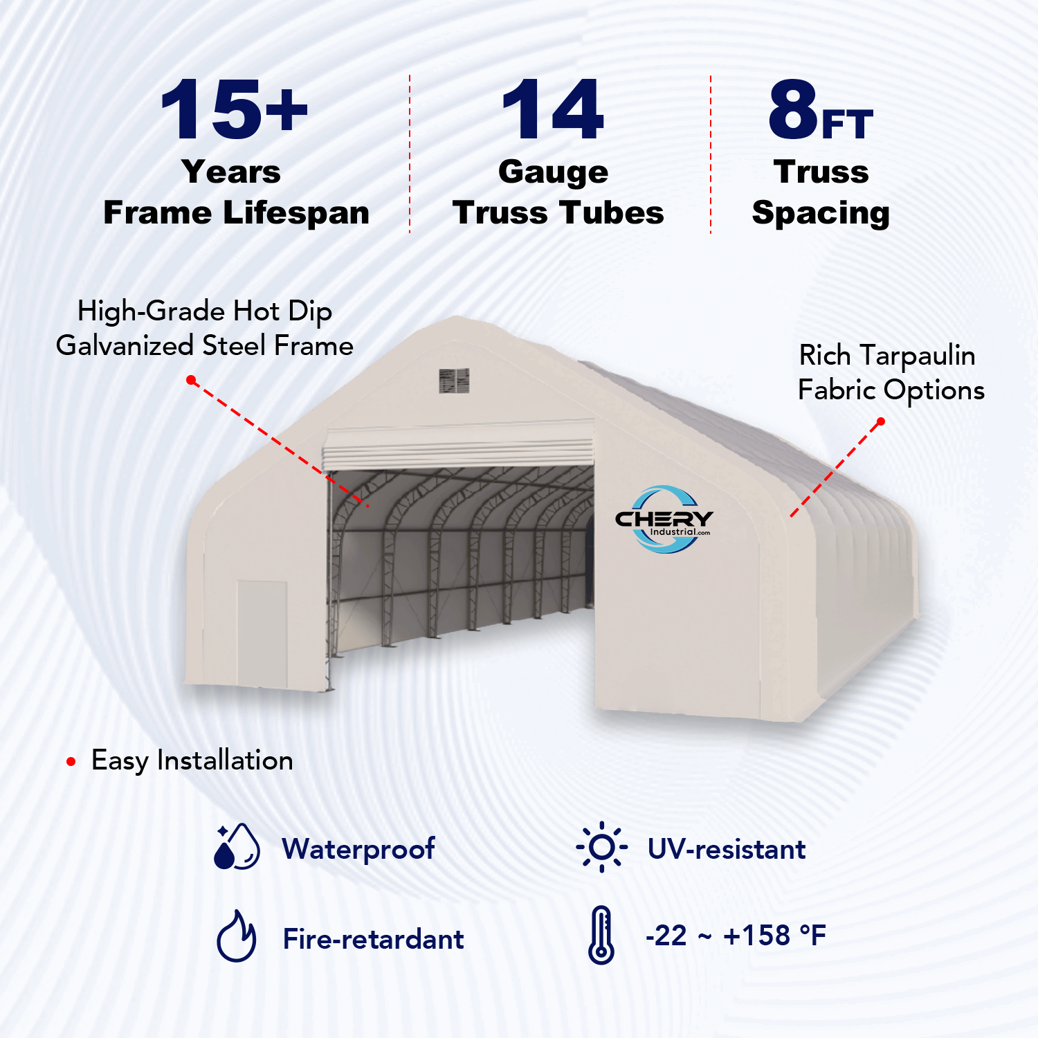 W70'xL120'xH28' Double Truss Storage Shelter