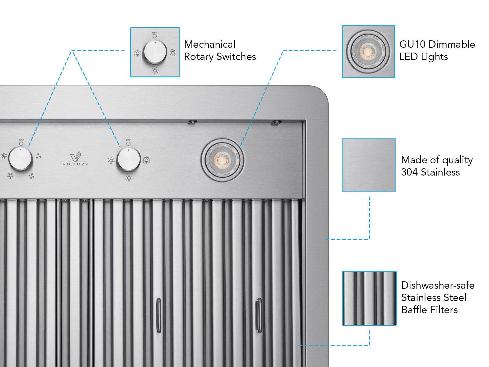 36 Inch 900 CFM Under Cabinet Range Hood - VICTORY Verona