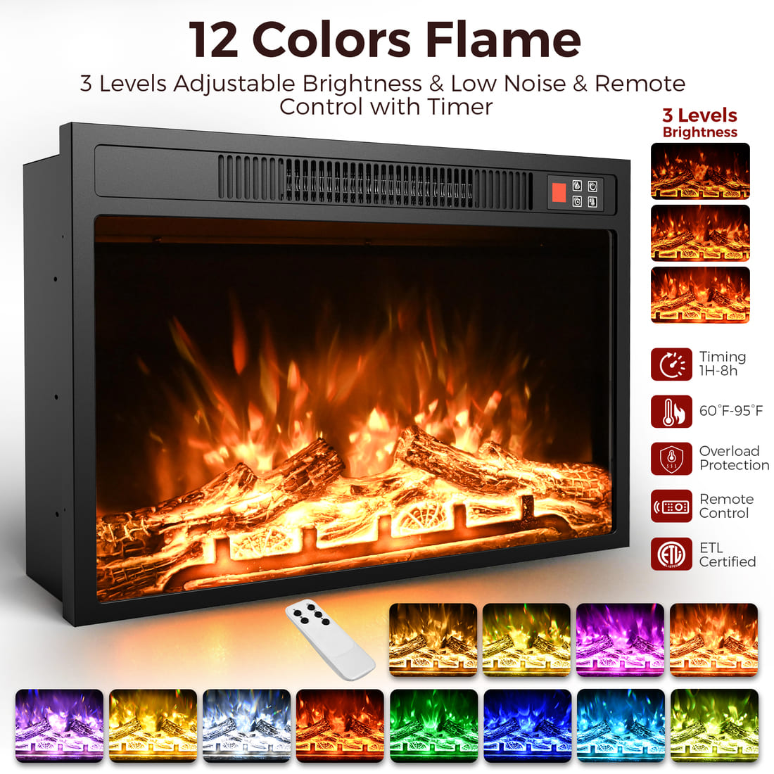 3-Sided Electric Fireplace TV Stand, Farmhouse Entertainment Center with 36" LED Fireplace & Glass Doors for Living Room