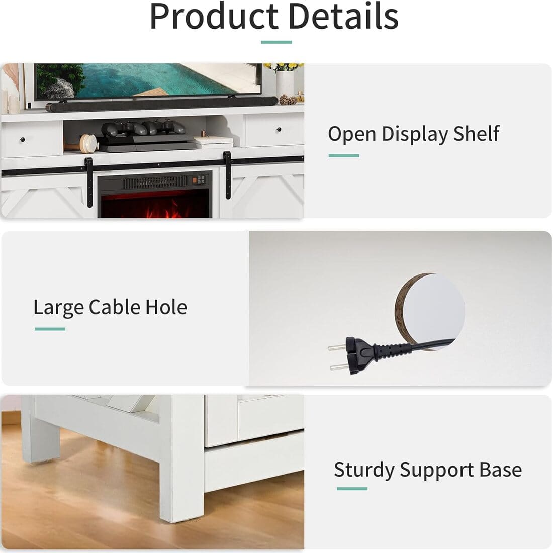 3-Sided Electric Fireplace TV Stand, Farmhouse Entertainment Center with 36" LED Fireplace & Glass Doors for Living Room