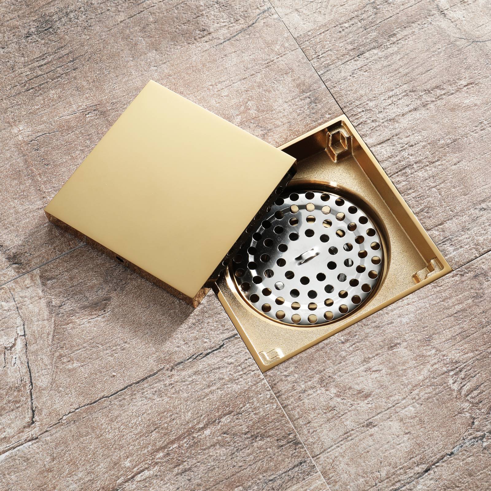 Polished Gold brass floor drain 4x4inch