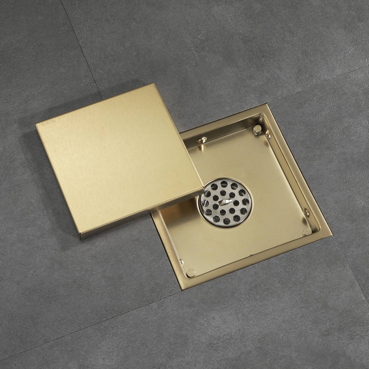 Brushed Gold stainless floor drain 6x6inch