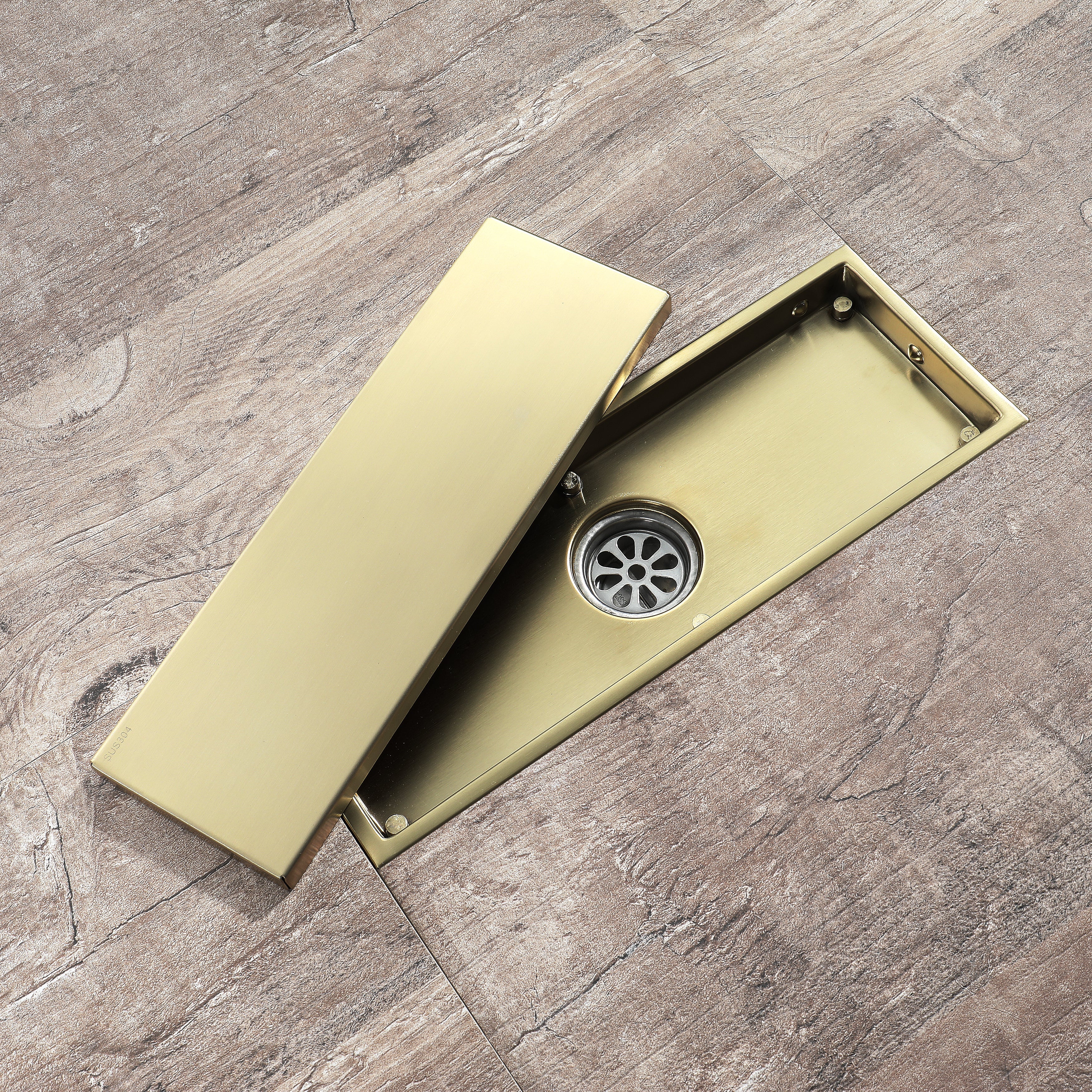 Brushed Gold stainless floor drain 11.8inch x 4.3 inch
