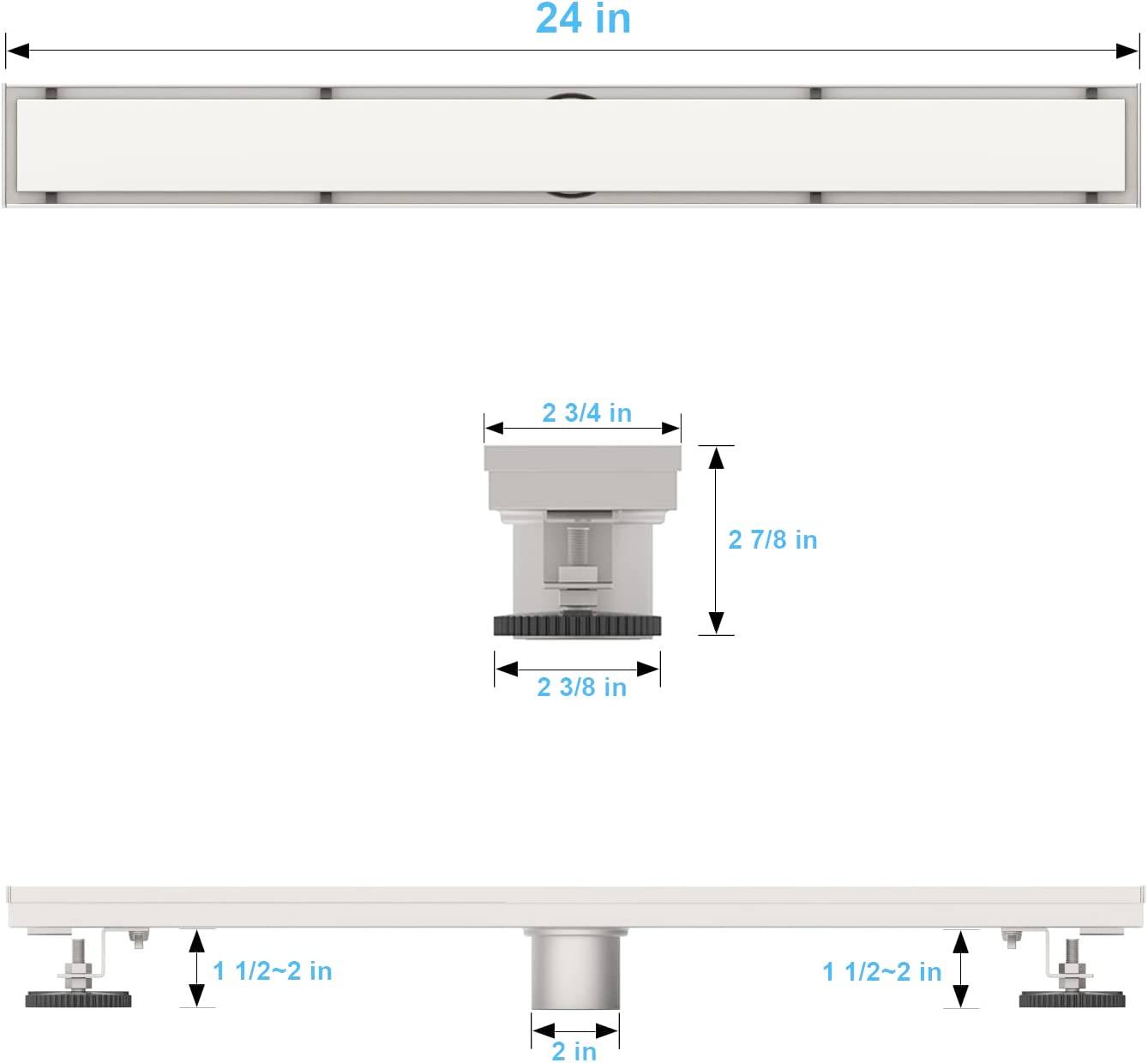 Brushed nickel Linear shower drain stainless steel material 24 inch with tile insert 2-in-1 cover with hair strainer and adjustment feet