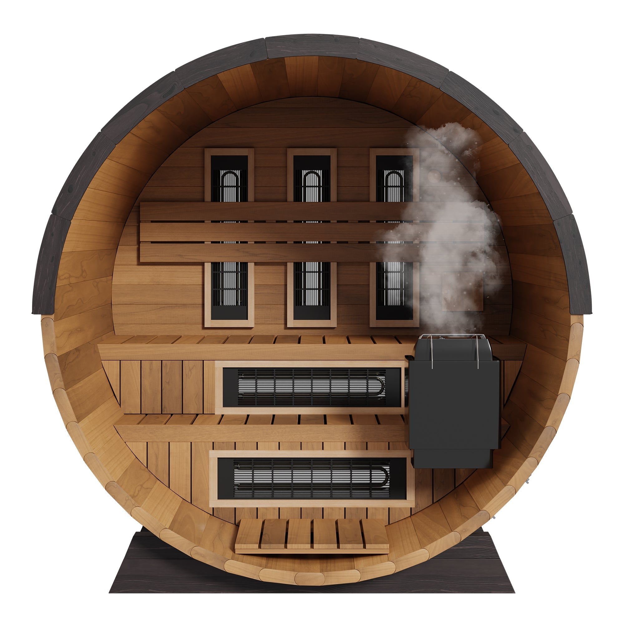 Finnmark FD-6 | 4-Person Cedar Combination Barrel Sauna | Traditional Steam + Spectrum Plus™ Full Spectrum Infrared | Clear-Grade Canadian Cedar | Wi-Fi Controls | Bluetooth Audio | RGB Lighting | 185°F+