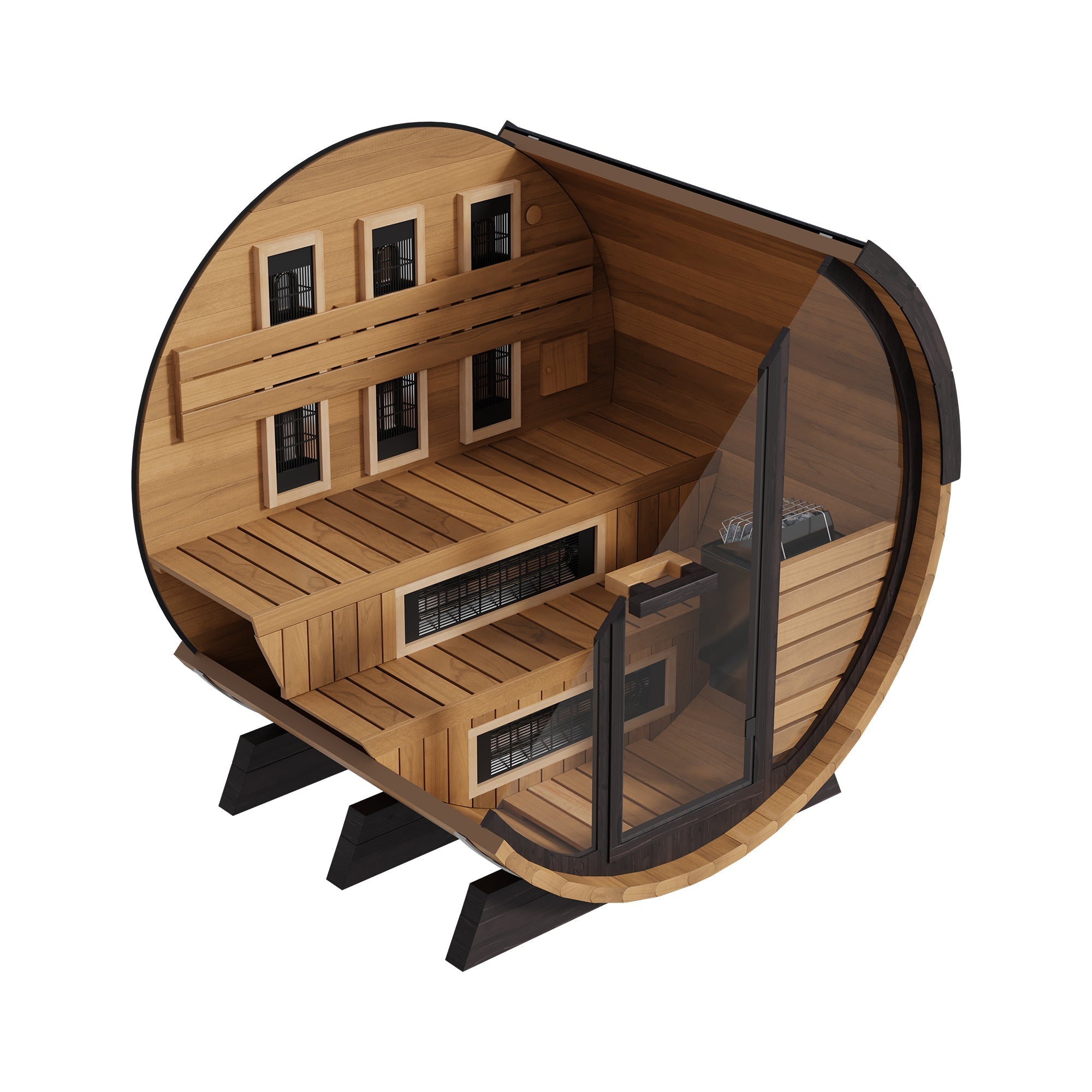 Finnmark FD-6 | 4-Person Cedar Combination Barrel Sauna | Traditional Steam + Spectrum Plus™ Full Spectrum Infrared | Clear-Grade Canadian Cedar | Wi-Fi Controls | Bluetooth Audio | RGB Lighting | 185°F+