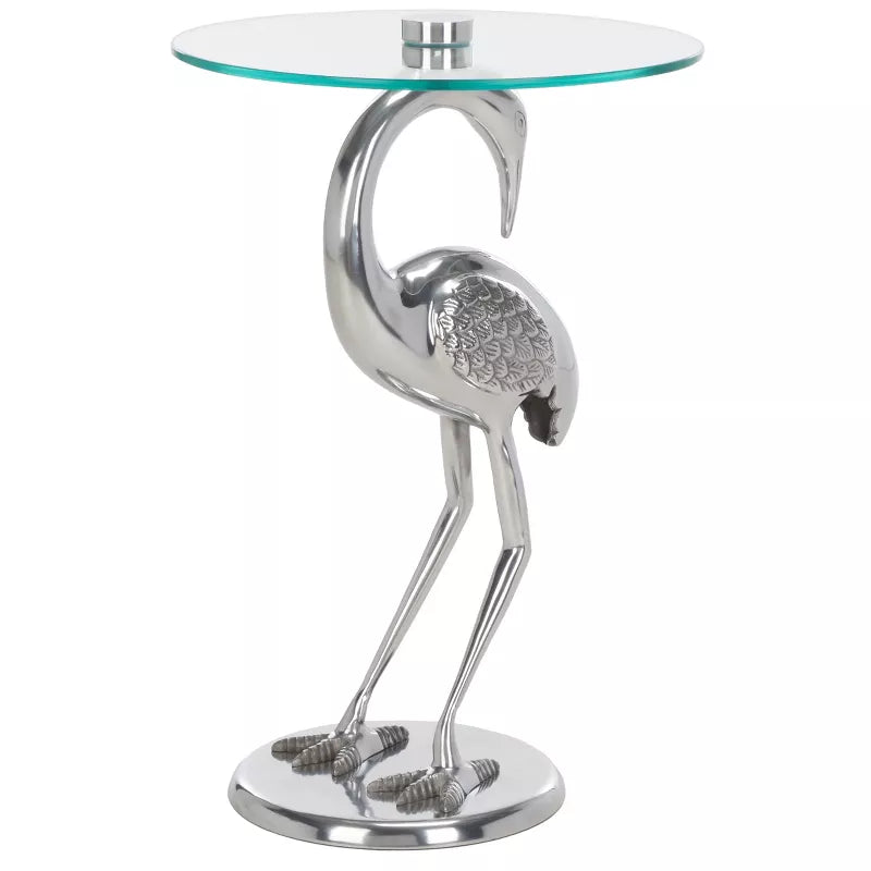 Birbiglia Bird Base Accent Table - ACC4610B - Silver/Glass