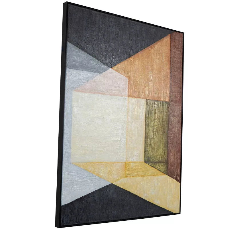 39" x 30" Canvas Abstract Colorblock Shape Framed Wall Art with Black Frame