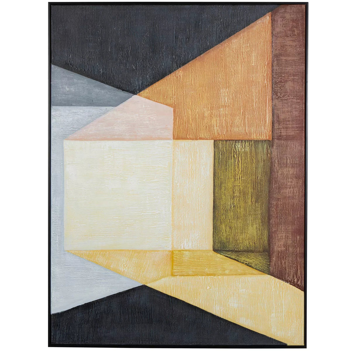 39" x 30" Canvas Abstract Colorblock Shape Framed Wall Art with Black Frame