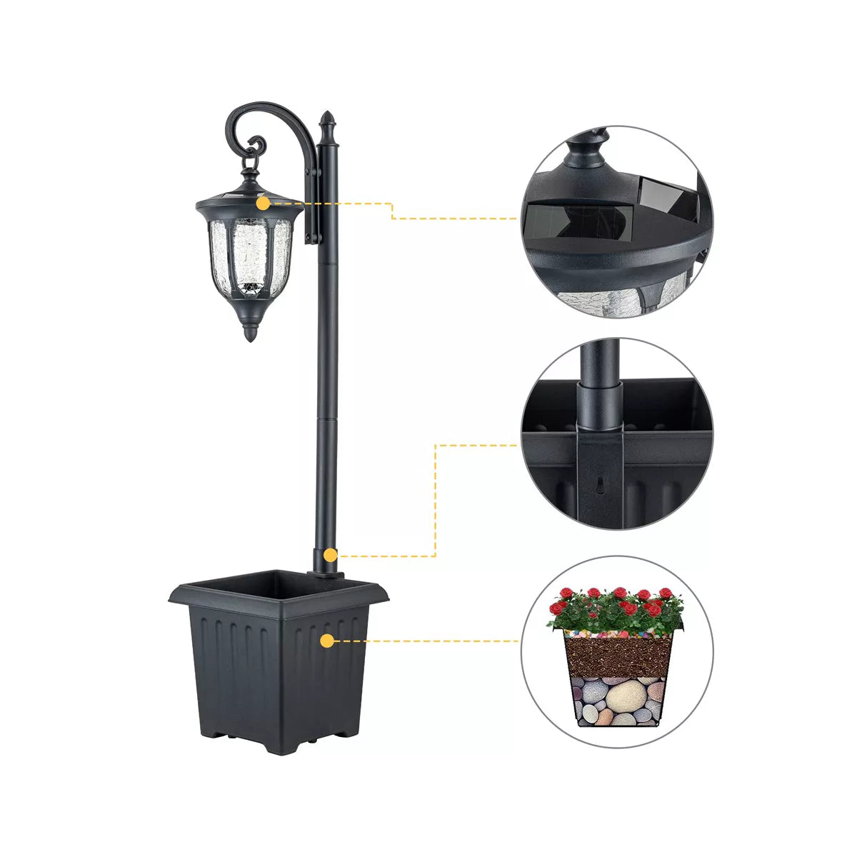 Black Solar Outdoor Post Light