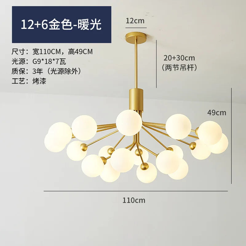 Luxury Gold Nordic Glass Ball Chandelier - LED Magic Bean Apiales Chandeliers for Bedrooms, Kitchens, Dining Rooms, and Cafe Lighting