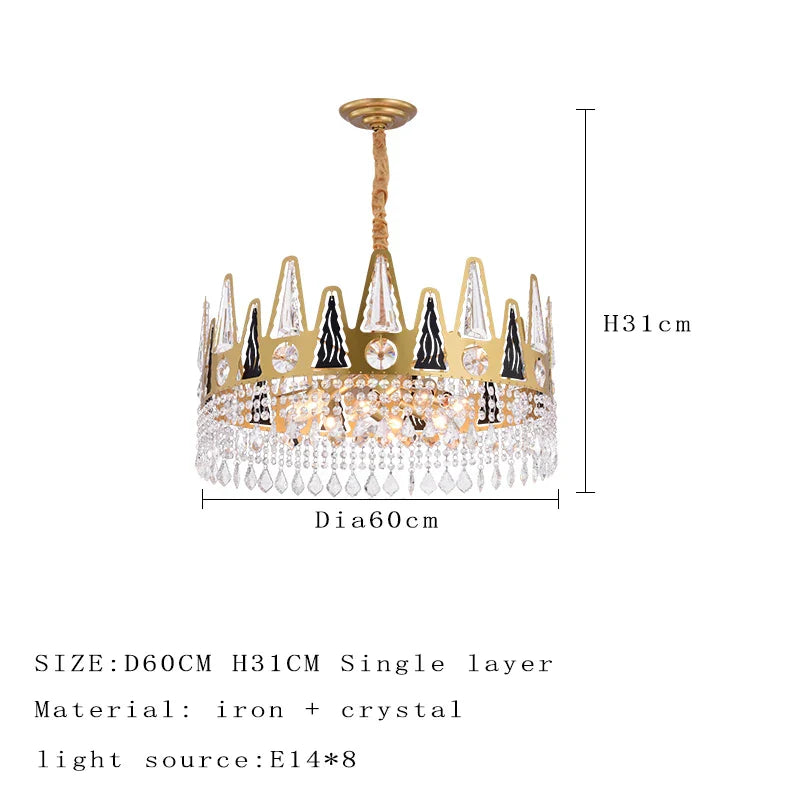 Elegant French Pastoral Golden Crystal Chandelier - Perfect for Living Rooms, Dining Rooms, Bedrooms, and Entrances