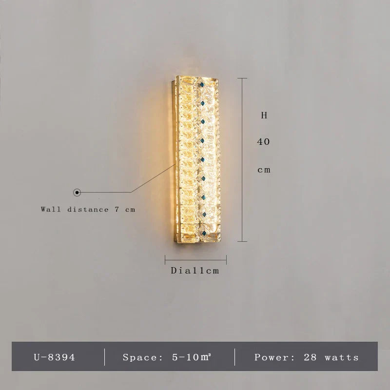 Emma's - Crystal Wall Lamp Light Luxury Strip Decoration TV Drama Background  Lamp Living Room Bedroom Bedside Corridor Aisle  Lamp