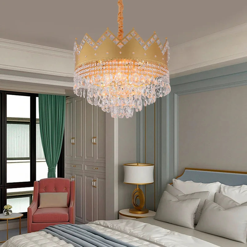 Elegant French Pastoral Golden Crystal Chandelier - Perfect for Living Rooms, Dining Rooms, Bedrooms, and Entrances