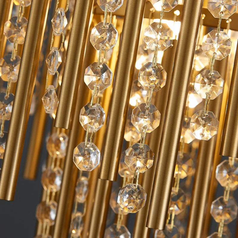 Elegant Brushed Gold LED Crystal Chandelier - A Luxury Addition to Your Modern Loft Home Decor