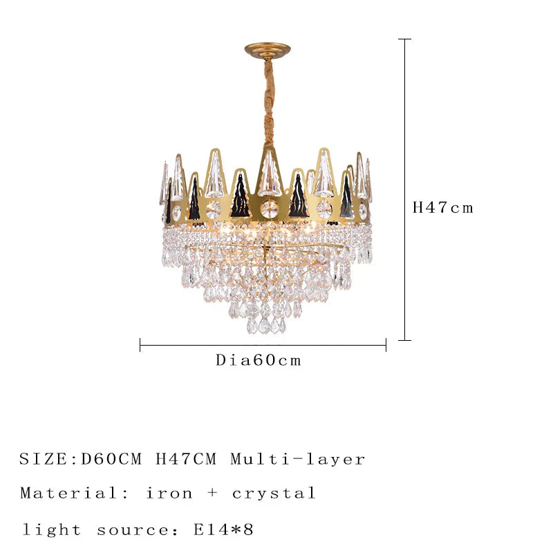 Elegant French Pastoral Golden Crystal Chandelier - Perfect for Living Rooms, Dining Rooms, Bedrooms, and Entrances