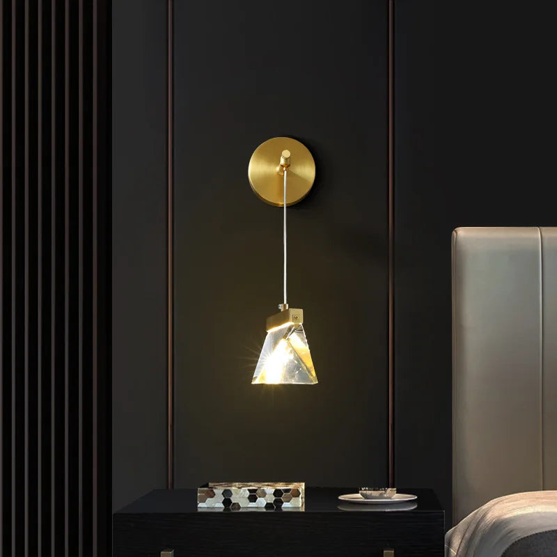 Amelia - Postmodern Light Luxury Brass Crystal Bedroom Warm Bedside Wall Lamp Creative Led Living Room Background Wall Decorative Lamp