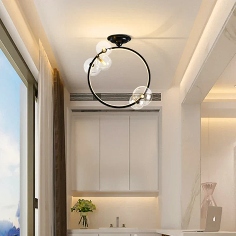 Nordic LED Ceiling Lights - Round Ring Lampshade with Glass Balls for Kitchen, Room, and Home Decor Indoor Lighting - Lustre Salon Fixture