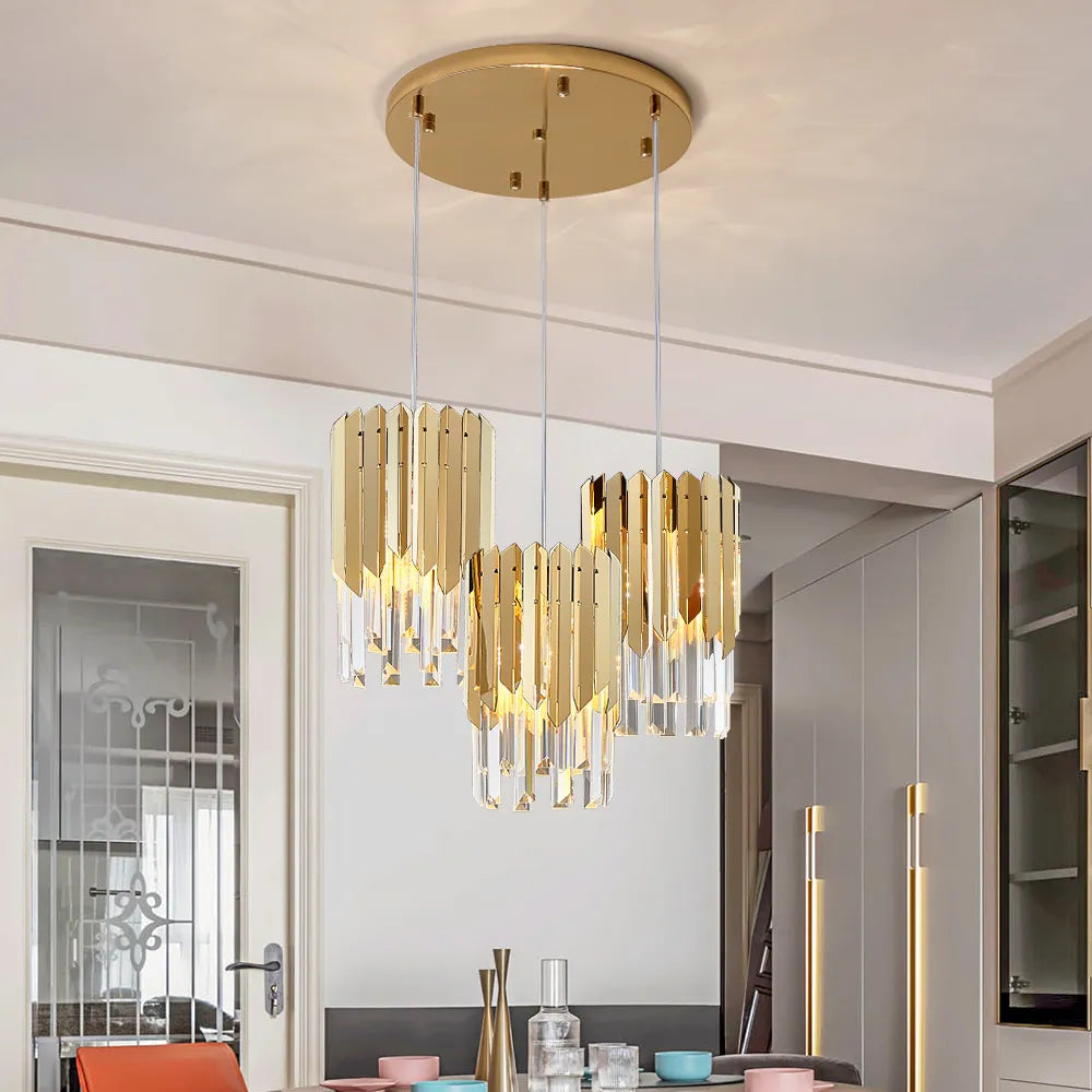 Round Gold K9 Crystal LED Chandelier for Living Spaces - Dining, Bedroom, and More