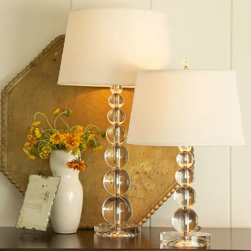 Luxury Crystal Table Lamp with Fabric Lampshade - Elegant Lighting for Living Room and Bedroom