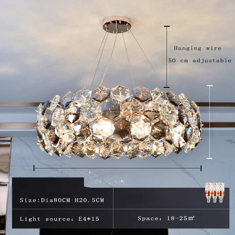 Post-modern Crystal Wrought Iron Chandelier - Elegance for Dining Rooms, Creative Living Rooms, and Glossy Suspension Lighting in Bedrooms