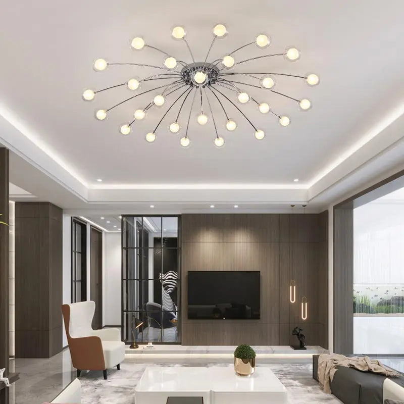 Contemporary Chrome Metal Chandelier with Glass Lampshade - Versatile LED Lighting for Home Decor