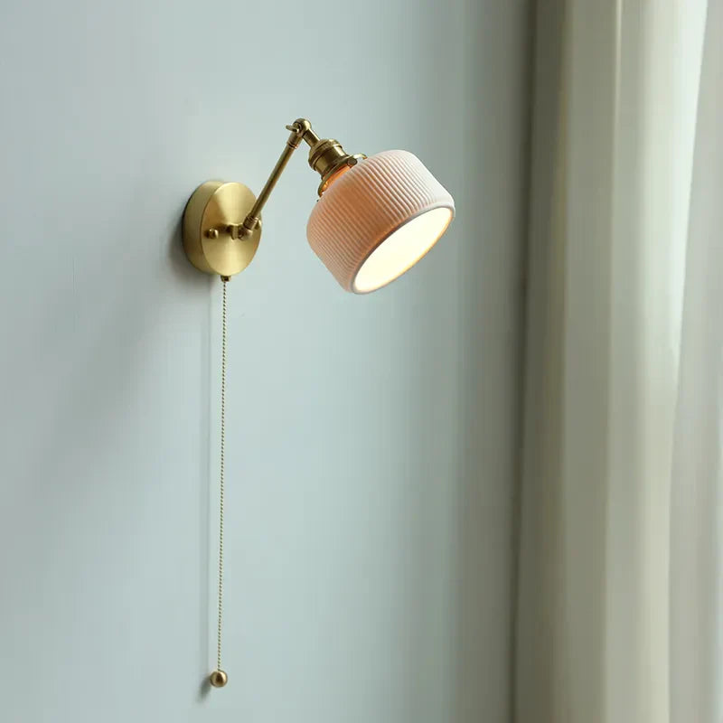 Modern Ceramic Wall Lamp with Pull Chain Switch - Stylish Lighting for Bathrooms, Mirrors, and Stairways