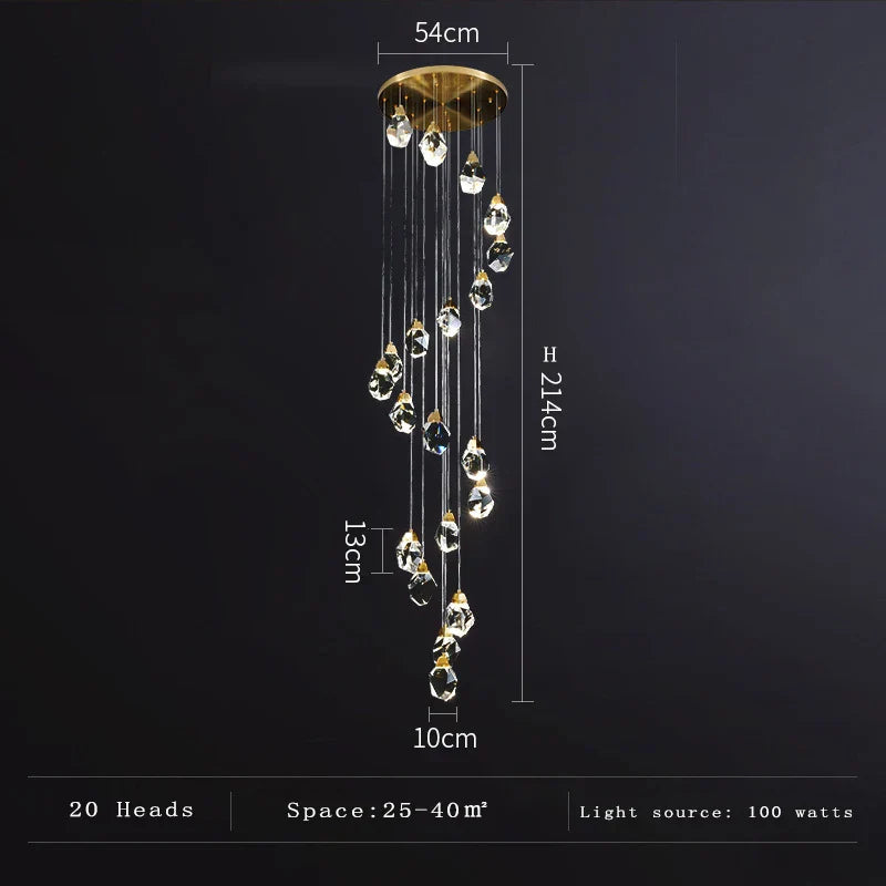 Elegant Light Luxury Crystal Chandelier - Perfect for Staircases, Living Rooms, Duplexes, Villas, and Middle Building Spaces