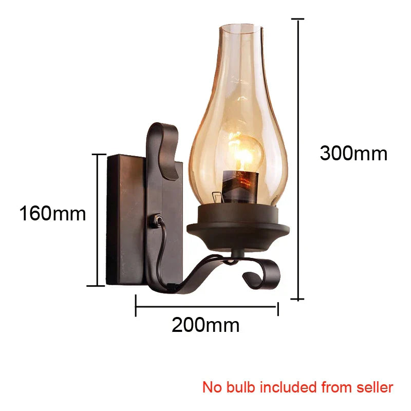 Vintage Industrial Iron Wall Lamp - Creative Design for Restaurants, Corridors, Bedrooms, and More, Featuring Glass Shade for Charming Living Room and Hotel Lighting