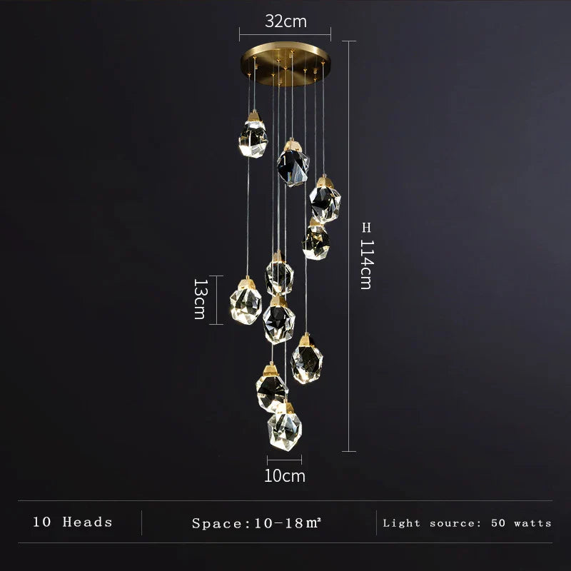 Elegant Light Luxury Crystal Chandelier - Perfect for Staircases, Living Rooms, Duplexes, Villas, and Middle Building Spaces