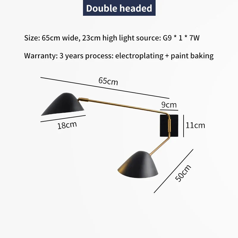 Nordic Light Luxury Double-Headed Wall Lamp  enhance Your Bedroom or Living Room with Artistic Long-Arm Design