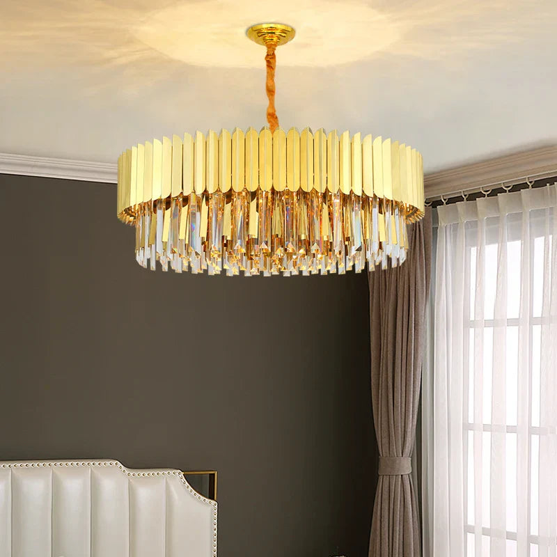 Elegant Post-Modern Crystal Chandelier - Stainless Steel Golden Round Lighting for Living Rooms, Dining Rooms, and Bedrooms