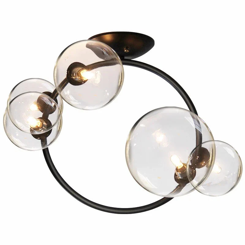 Nordic LED Ceiling Lights - Round Ring Lampshade with Glass Balls for Kitchen, Room, and Home Decor Indoor Lighting - Lustre Salon Fixture