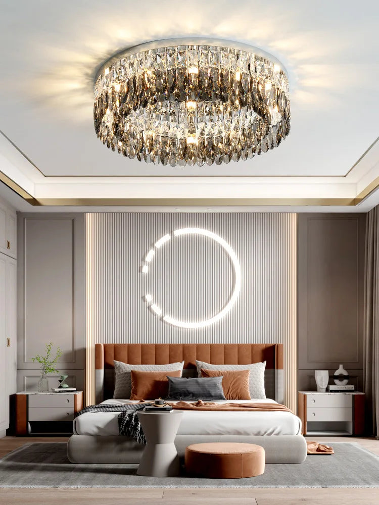 Nordic Simple Modern Crystal Ceiling Lamp - Chrome Silver Finish for Living, Dining, and Bedroom Spaces