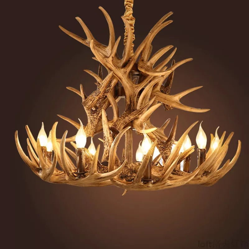 Rustic Antler Chandelier - Industrial Wind Lamps for Restaurant, Internet Cafe, and Hotel Decor