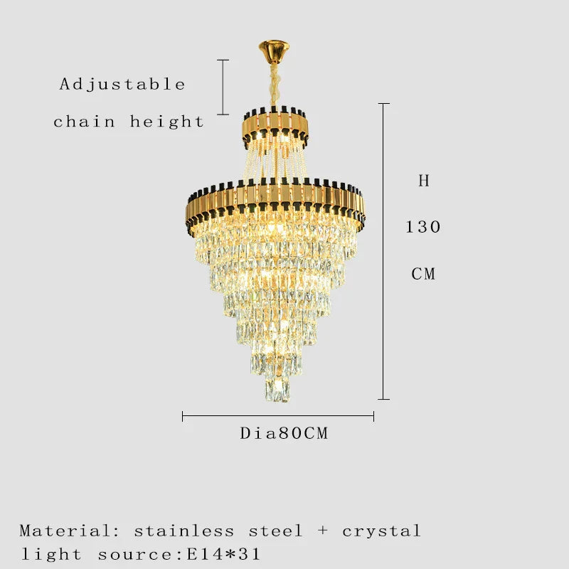 Duplex Building Chandelier - Post-Modern Light Luxury Crystal Elegance for Villas, Living Rooms, and Staircase Illumination
