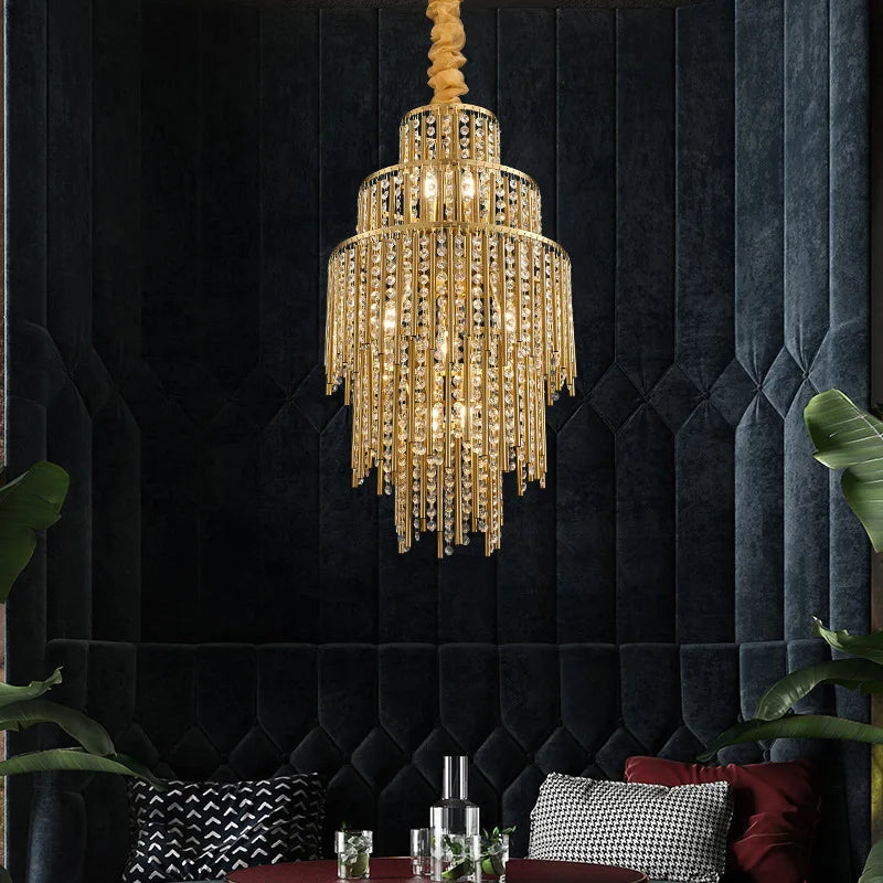 Elegant Brushed Gold LED Crystal Chandelier - A Luxury Addition to Your Modern Loft Home Decor