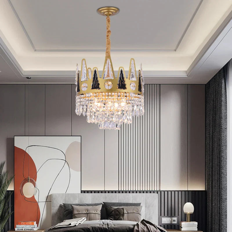 Elegant French Pastoral Golden Crystal Chandelier - Perfect for Living Rooms, Dining Rooms, Bedrooms, and Entrances