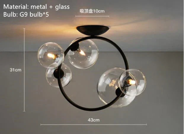 Nordic LED Ceiling Lights - Round Ring Lampshade with Glass Balls for Kitchen, Room, and Home Decor Indoor Lighting - Lustre Salon Fixture