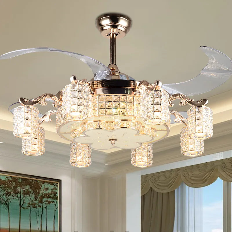 LED Crystal Gold Fan Lights Living Room Modern Fan With Remote Control Luxury Ceiling Fans 110V 260V Ceiling Fans Lighting
